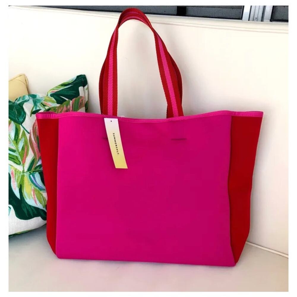 Summersalt Pink Red Neoprene Tote Bag Large Beach Travel Gym Carryall NWT
